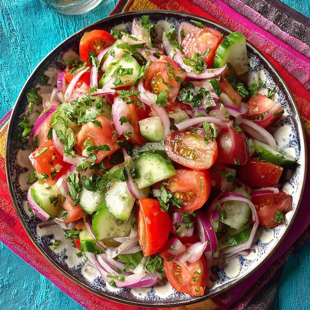 Classic Marinated Cucumber, Tomato, and Onion Salad