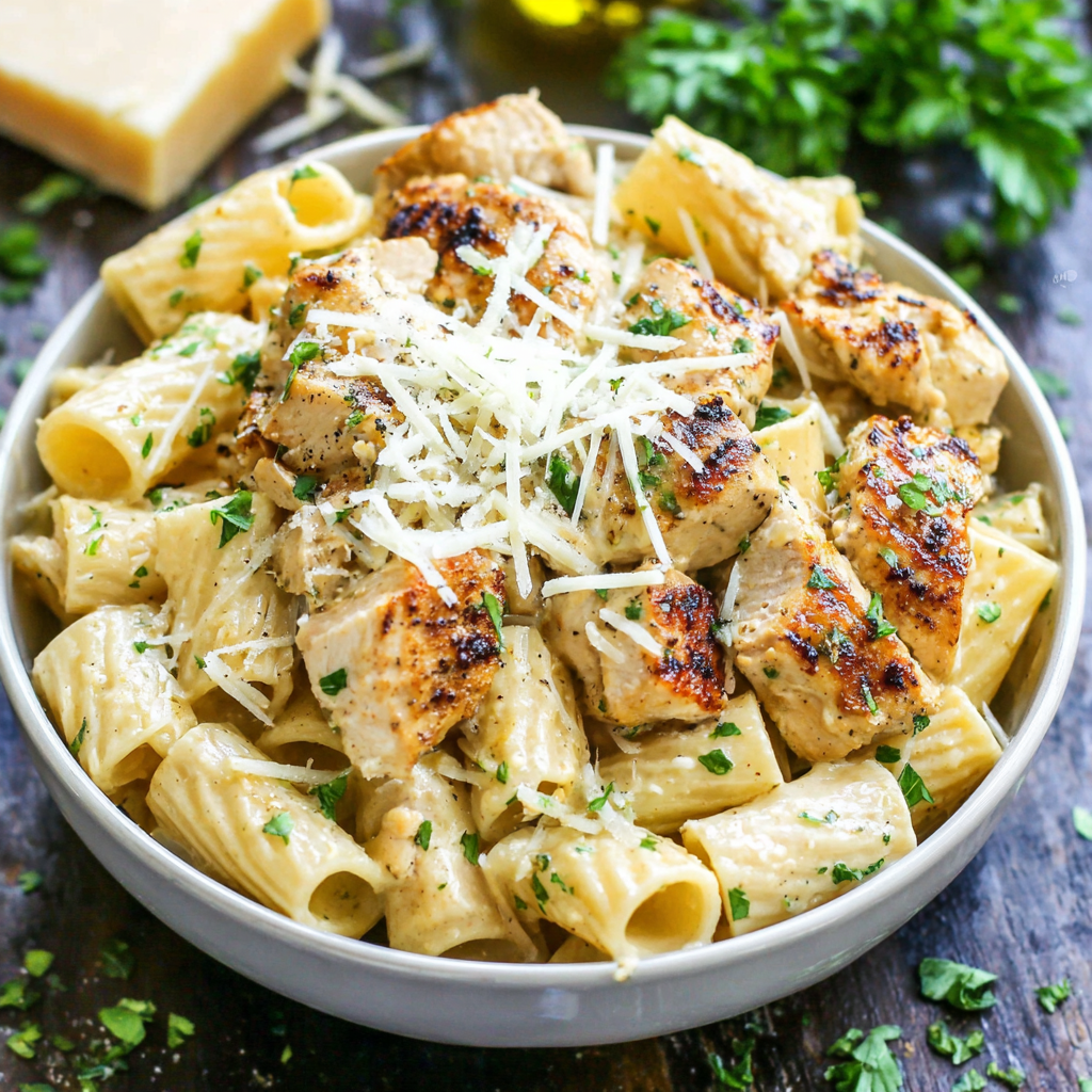 Garlic Butter Chicken with Rigatoni and Parmesan