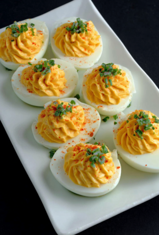 Spicy Chili Garlic Deviled Eggs