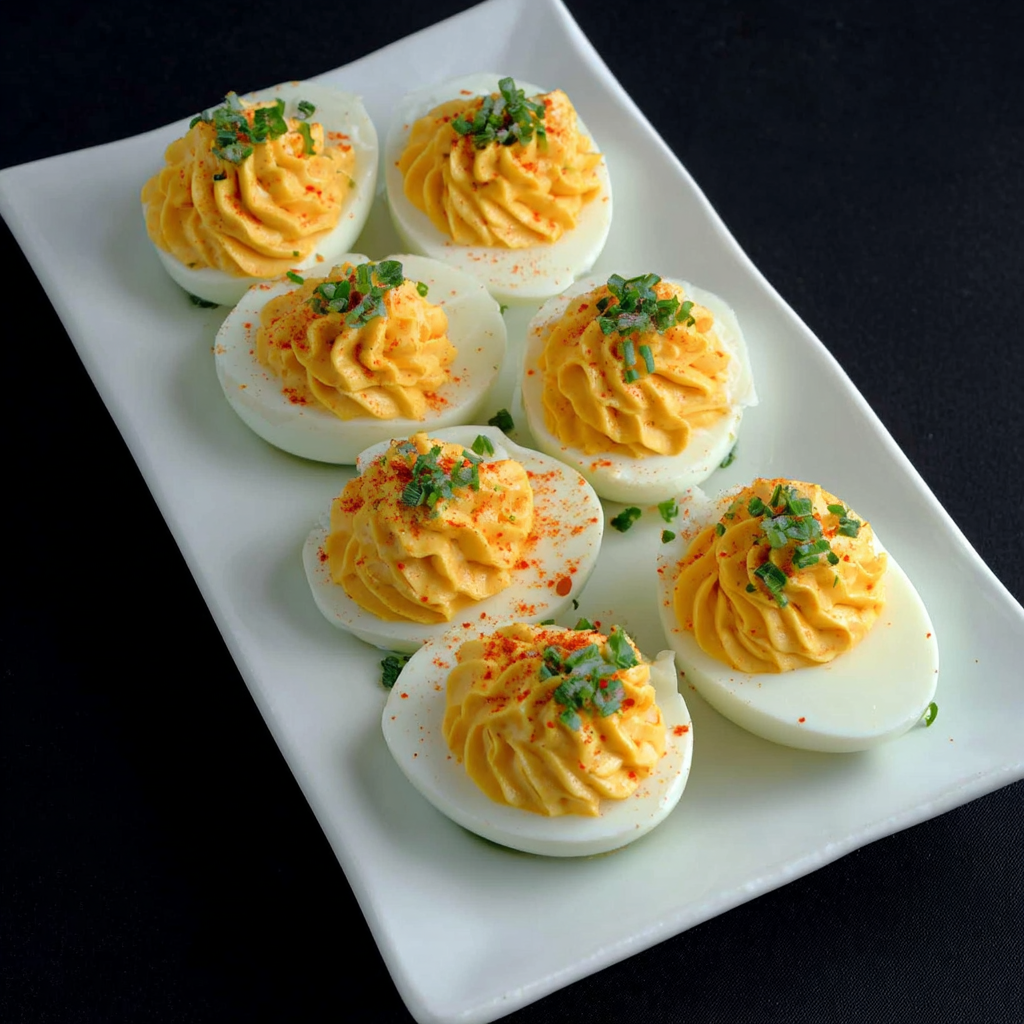 Spicy Chili Garlic Deviled Eggs