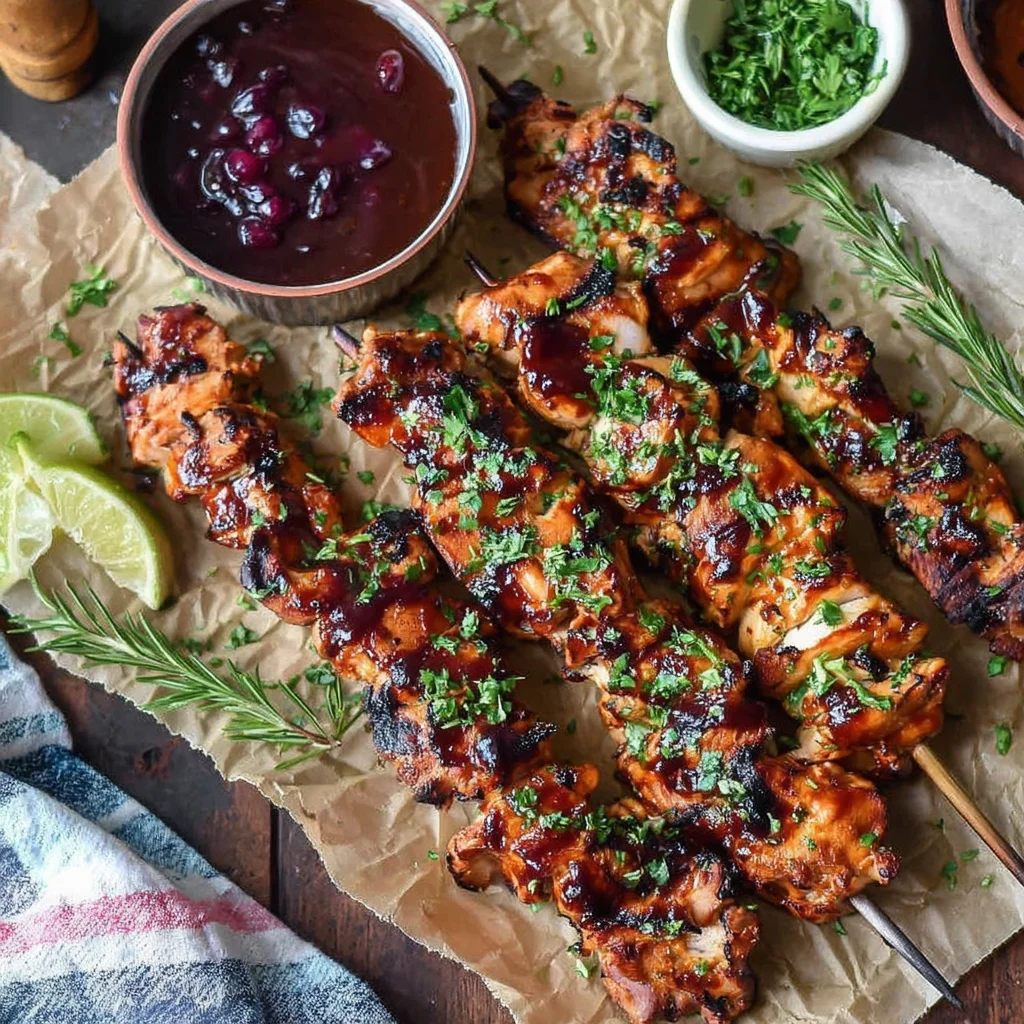 Cranberry BBQ Chicken Skewers